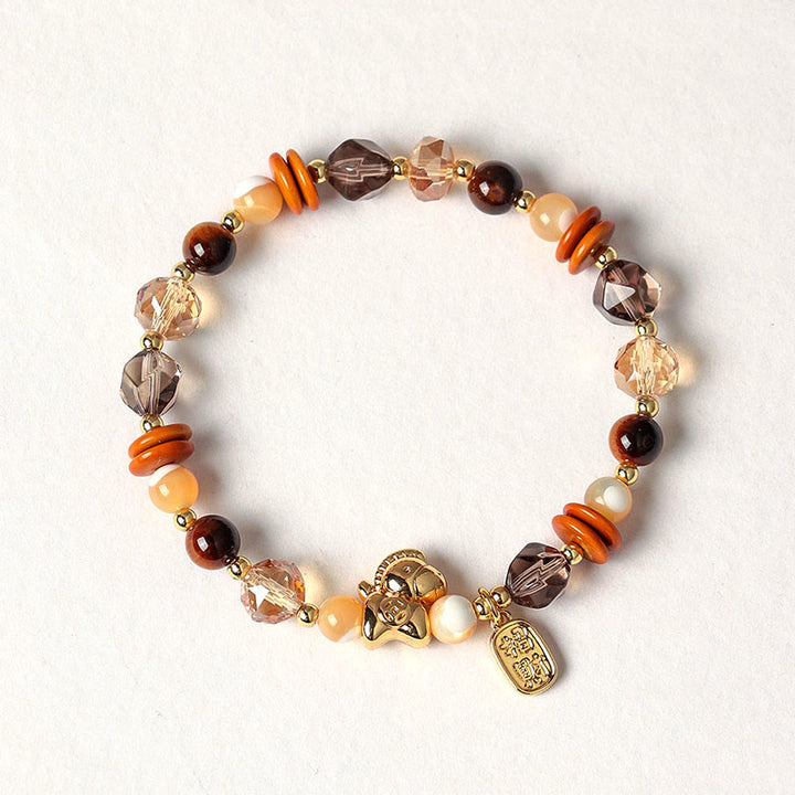 Buddha Stones Tiger Eye Ice Obsidian Pearl Year Of The Horse Lucky Fortune Prosperity Bracelet - image 1