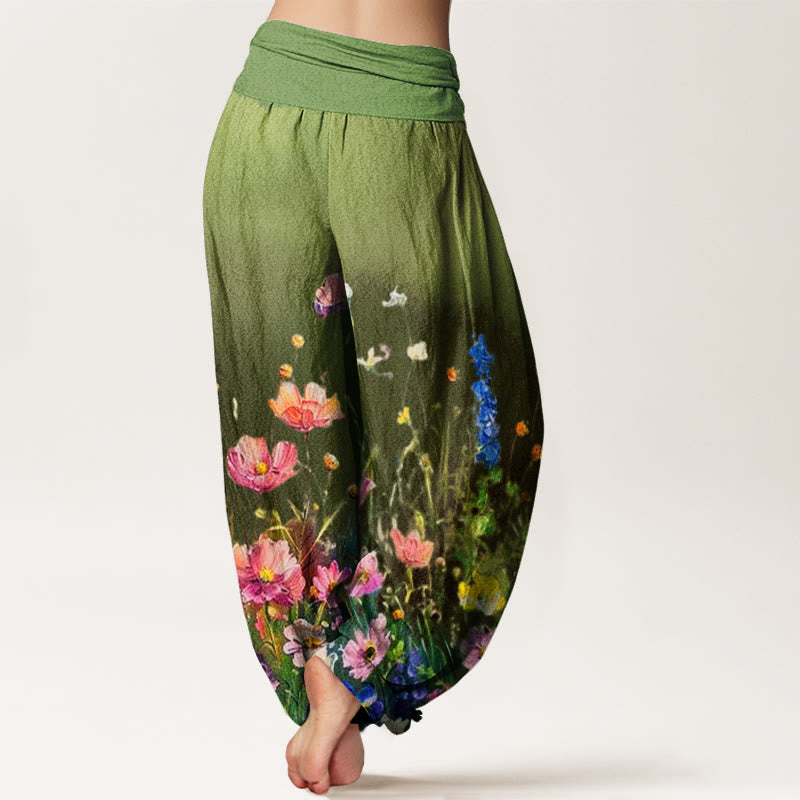 Buddha Stones Cotton Casual Watercolor Style Floral Pattern Women's Elastic Waist Harem Pants - image 5