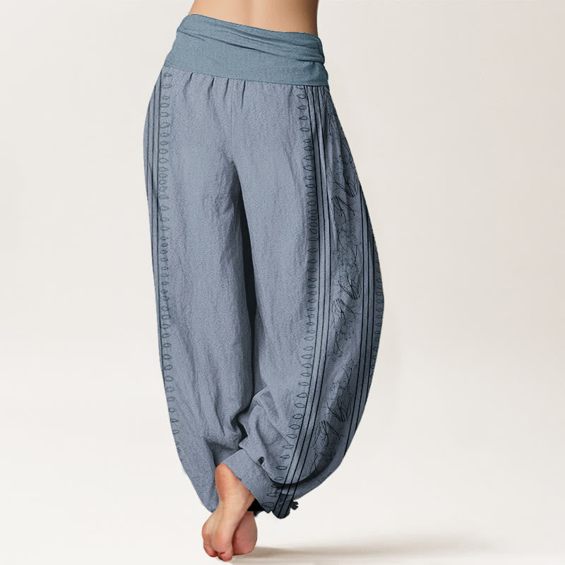 Buddha Stones Pure Cotton Dharma Wheel Lotus OM Pattern Women's Elastic Waist Harem Pants - image 1