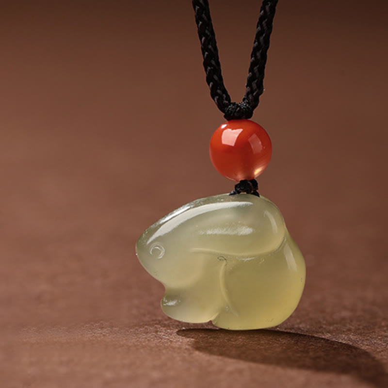 Buddha Stones Chinese Zodiac Year Of The Horse Jade South Red Agate Prosperity Necklace Pendants - Rabbit - image 9