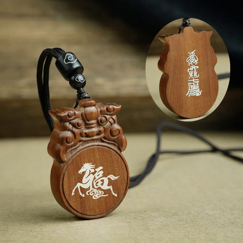 Buddha Stones Year Of The Horse Fu Character Ebony Wood Jujube Wood Balance Necklace Pendants - image 8