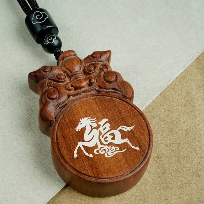 Buddha Stones Year Of The Horse Fu Character Ebony Wood Jujube Wood Balance Necklace Pendants - image 9