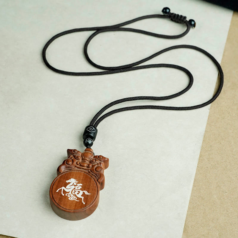 Buddha Stones Year Of The Horse Fu Character Ebony Wood Jujube Wood Balance Necklace Pendants - image 11
