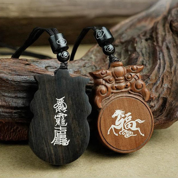 Buddha Stones Year Of The Horse Fu Character Ebony Wood Jujube Wood Balance Necklace Pendants - image 16