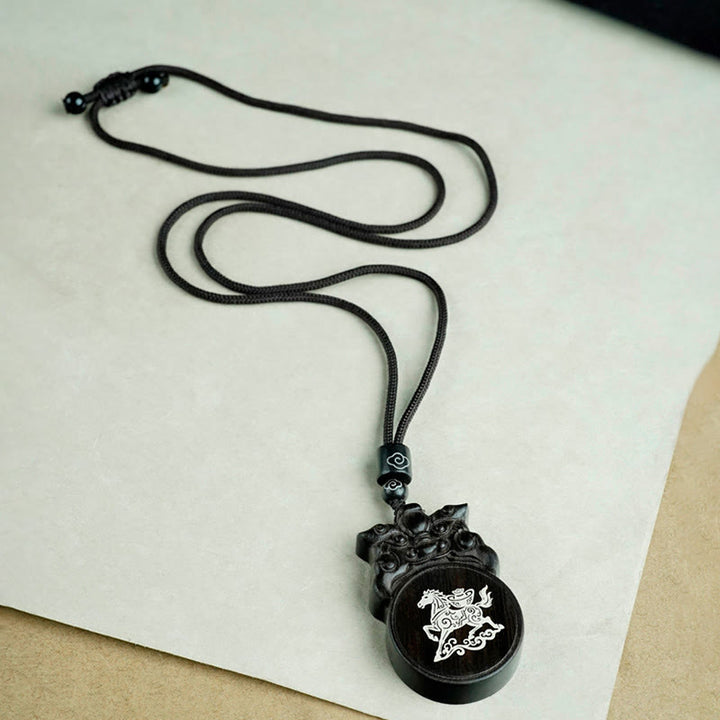 Buddha Stones Year Of The Horse Fu Character Ebony Wood Jujube Wood Balance Necklace Pendants - image 2