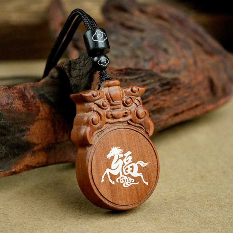Buddha Stones Year Of The Horse Fu Character Ebony Wood Jujube Wood Balance Necklace Pendants - Jujube Wood Horse Fu Character - image 7