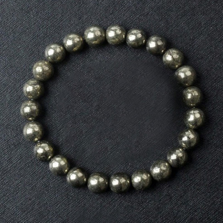 Buddha Stones Pyrite Round Beads Confidence Abundance Bracelet - Pyrite(Wrist Circumference:15-16 cm) - image 0