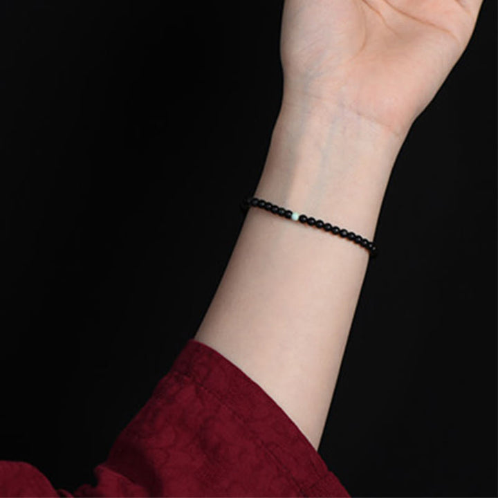 Buddha Stones Black Obsidian Turquoise Strength Fulfilment Bracelet - image 7