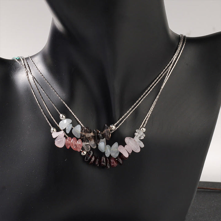 Buddha Stones Black Obsidian Smoky Quartz Garnet Aquamarine Strawberry Quartz Pink Crystal Strength Necklace Pendant - image 12