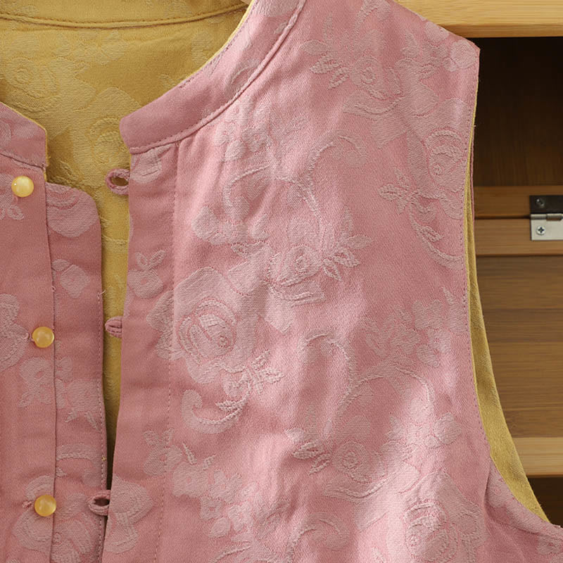 Buddha Stones Flower Pattern Frog-Button Women's Cotton Sleeveless Vest Waistcoat - image 2