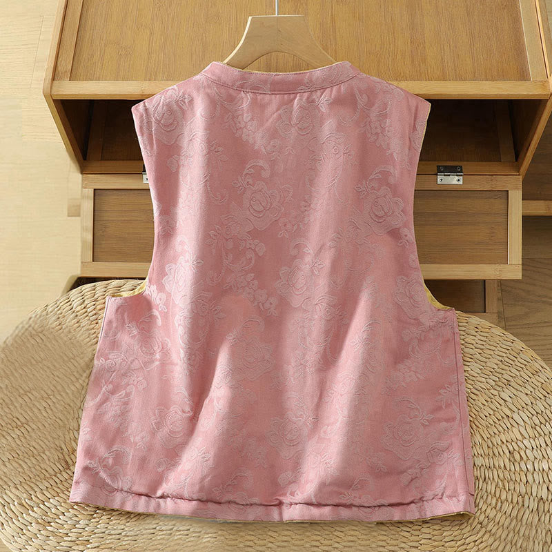 Buddha Stones Flower Pattern Frog-Button Women's Cotton Sleeveless Vest Waistcoat - image 1