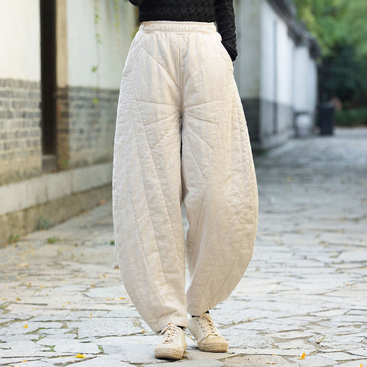 Buddha Stones Plain Cotton Thick Women's 7-8 Length Pants With Pockets - White - US14，UK/AU18，EU46 (4XL) - image 0