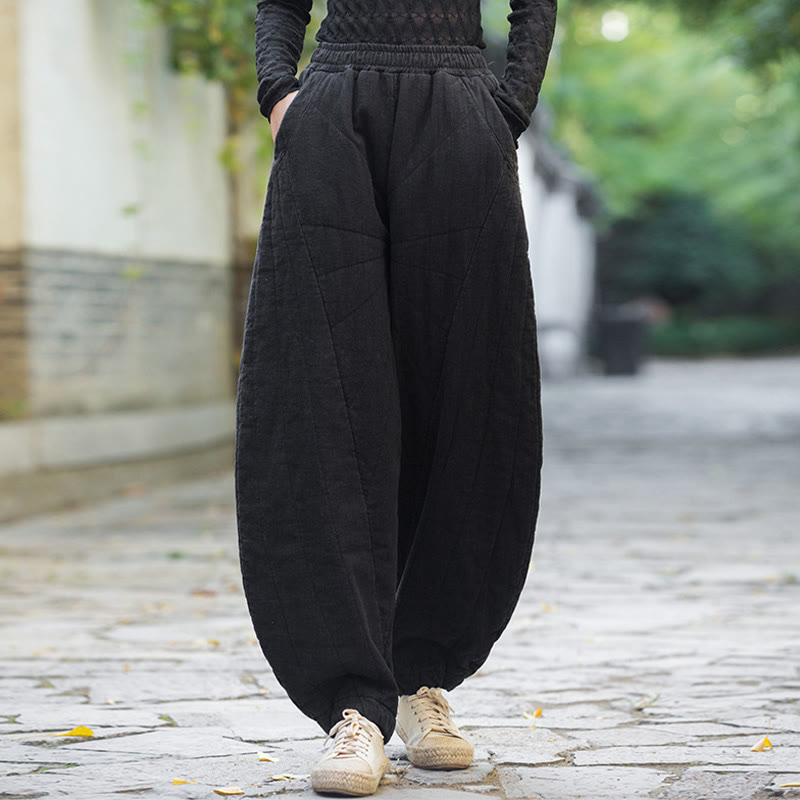 Buddha Stones Plain Cotton Thick Women's 7-8 Length Pants With Pockets - Black - US14，UK/AU18，EU46 (4XL) - image 11