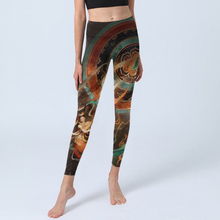 Buddha Stones Colorful Fairy Lute Ribbon Flower Circle Pattern Print Gym Leggings Women's Yoga Pants - image 5