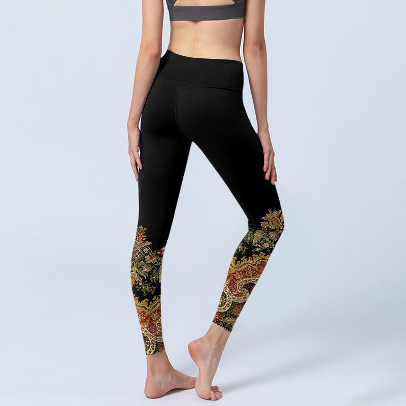 Buddha Stones Delicate Warm Tones Flower Leaf Pattern Print Gym Leggings Women's Yoga Pants - image 4