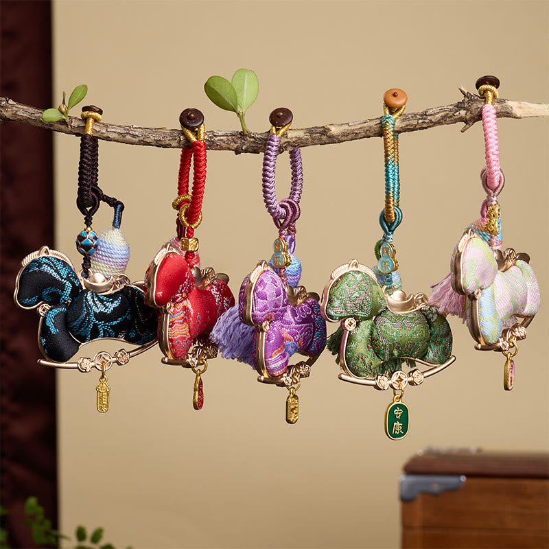 Buddha Stones Multicolored Year Of The Horse Gourd Ingot Design Freedom Prosperity Key Chain - image 9