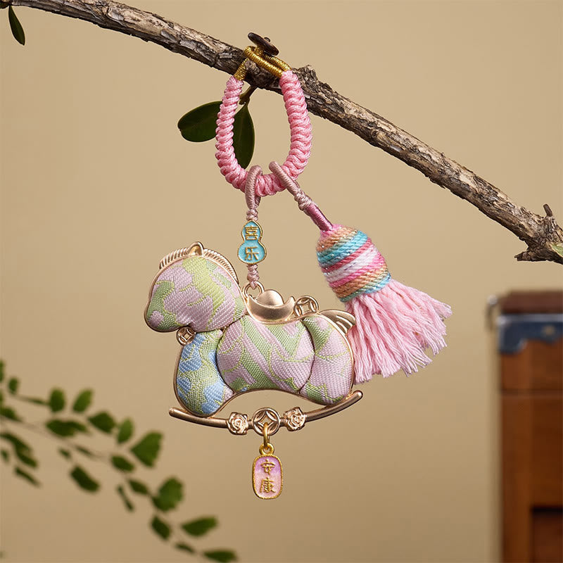 Buddha Stones Multicolored Year Of The Horse Gourd Ingot Design Freedom Prosperity Key Chain - Pink Horse 12*3mm - image 5