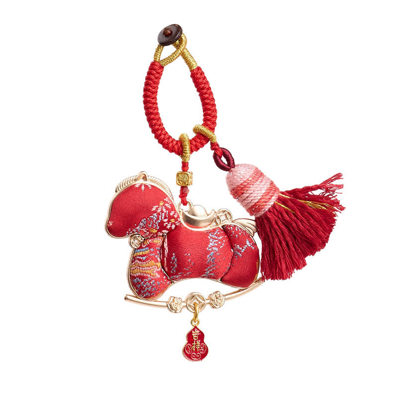 Buddha Stones Multicolored Year Of The Horse Gourd Ingot Design Freedom Prosperity Key Chain - image 3