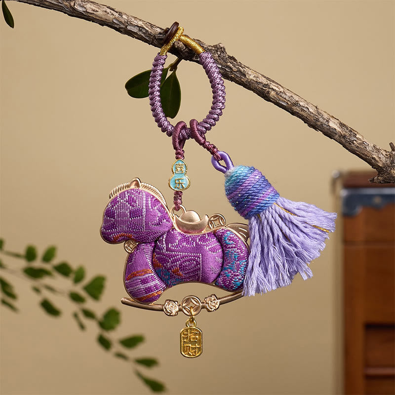 Buddha Stones Multicolored Year Of The Horse Gourd Ingot Design Freedom Prosperity Key Chain - Purple Horse 12*3mm - image 8