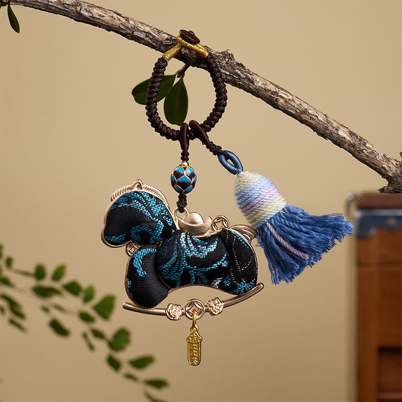 Buddha Stones Multicolored Year Of The Horse Gourd Ingot Design Freedom Prosperity Key Chain - Black Horse 12*3mm - image 6