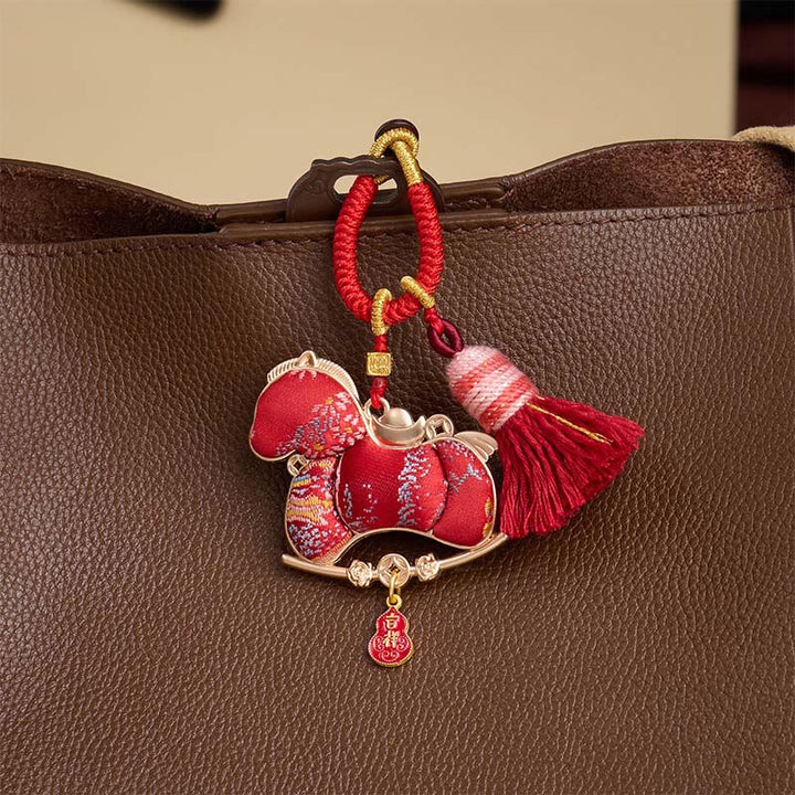 Buddha Stones Multicolored Year Of The Horse Gourd Ingot Design Freedom Prosperity Key Chain - image 2