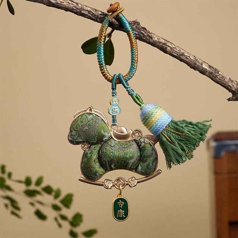 Buddha Stones Multicolored Year Of The Horse Gourd Ingot Design Freedom Prosperity Key Chain - Green Horse 12*3mm - image 7