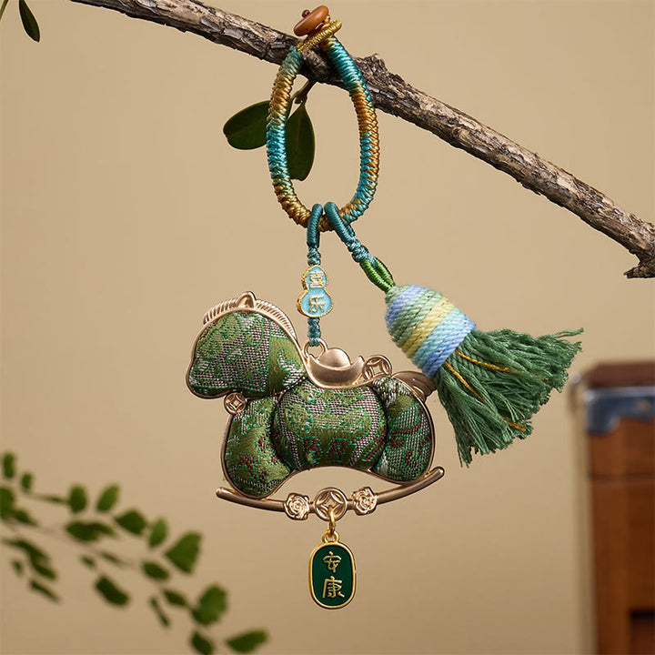 Buddha Stones Multicolored Year Of The Horse Gourd Ingot Design Freedom Prosperity Key Chain - Green Horse 12*3mm - image 7