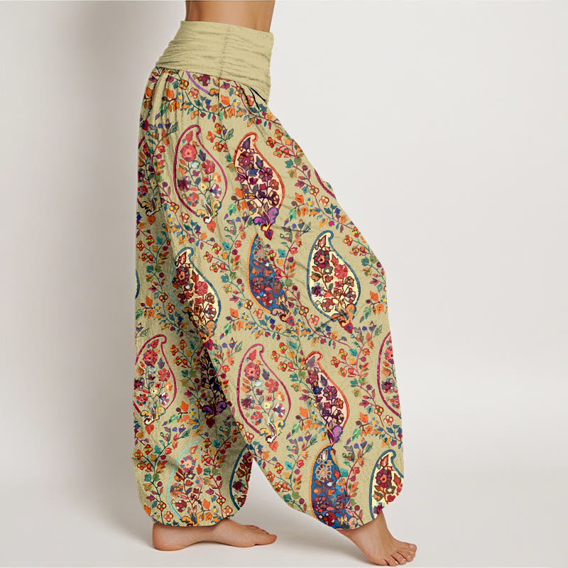Buddha Stones Cotton Brightly Colored Retro Flowers Leaves Pattern Women's Elastic Waist Harem Pants - image 7