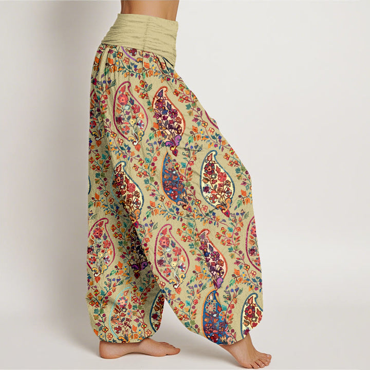 Buddha Stones Cotton Brightly Colored Retro Flowers Leaves Pattern Women's Elastic Waist Harem Pants - image 7