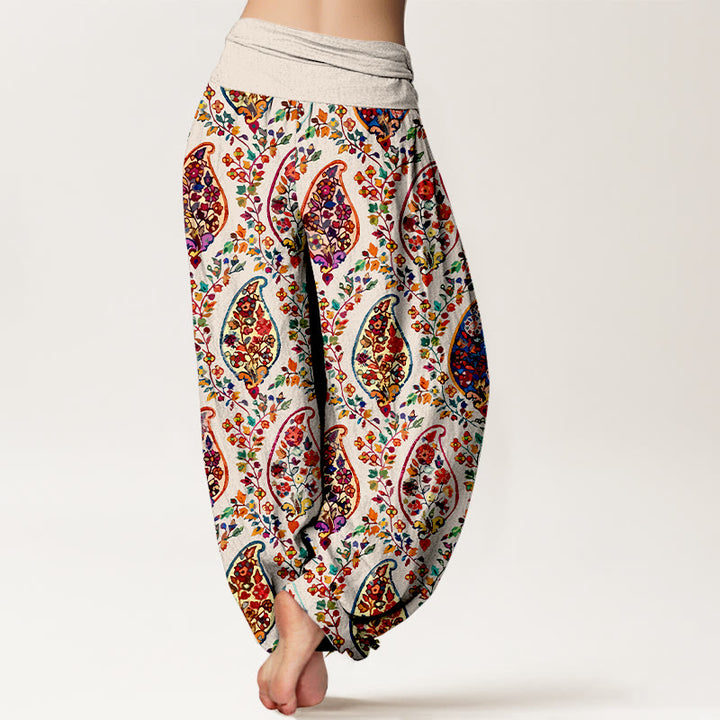 Buddha Stones Cotton Brightly Colored Retro Flowers Leaves Pattern Women's Elastic Waist Harem Pants - image 9