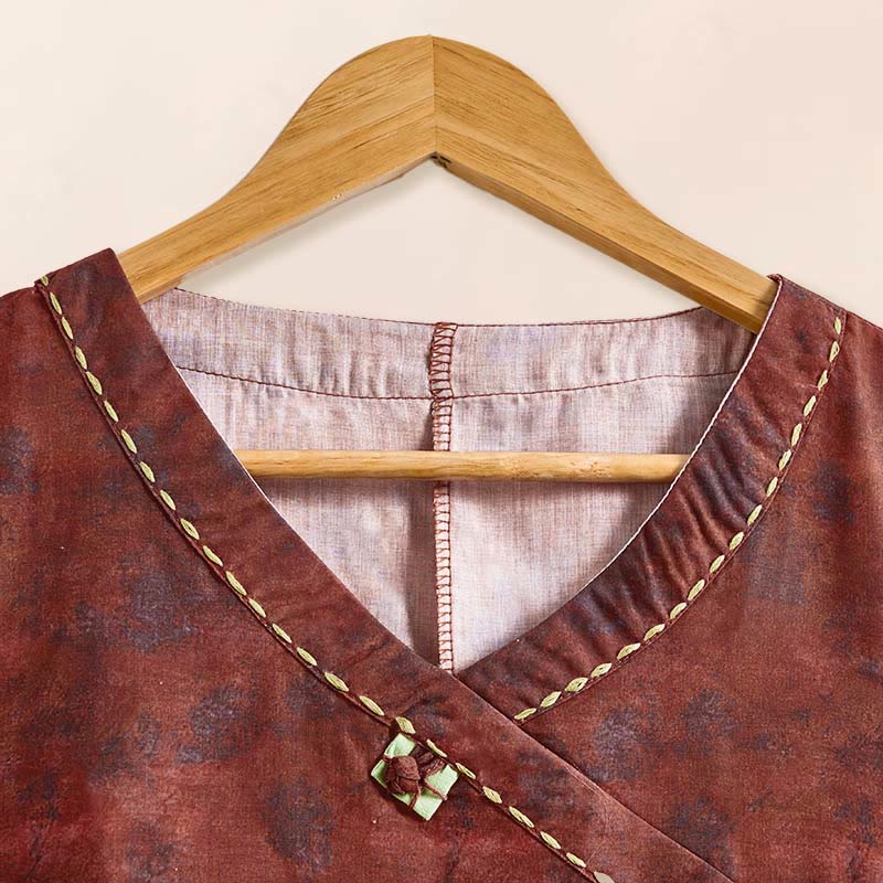 Buddha Stones Spring V-Neck Printed Floral Pattern Women's Long Sleeve Shirt - image 15