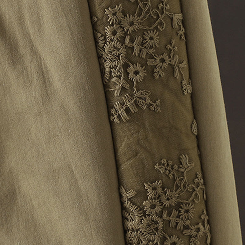 Buddha Stones Flower Pattern Cotton Polyester Embroidery Thick Women's Pants With Pockets - image 13