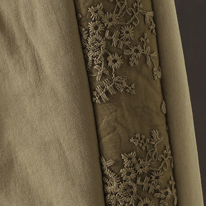 Buddha Stones Flower Pattern Cotton Polyester Embroidery Thick Women's Pants With Pockets - image 13