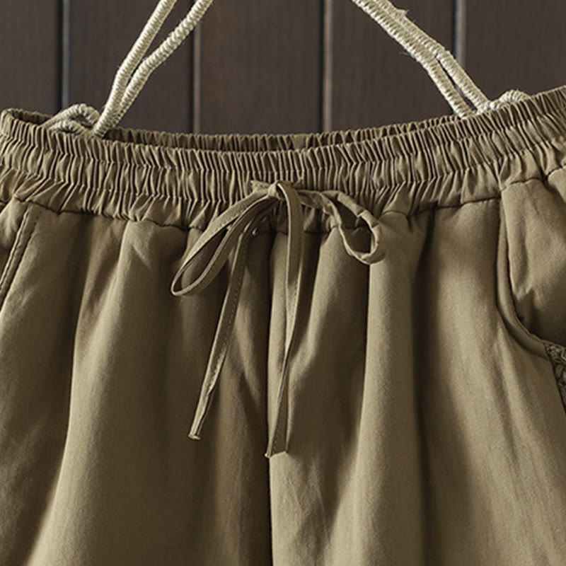 Buddha Stones Flower Pattern Cotton Polyester Embroidery Thick Women's Pants With Pockets - image 9