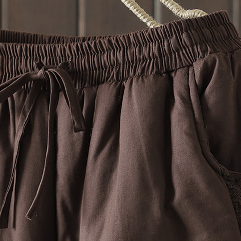 Buddha Stones Flower Pattern Cotton Polyester Embroidery Thick Women's Pants With Pockets - image 3