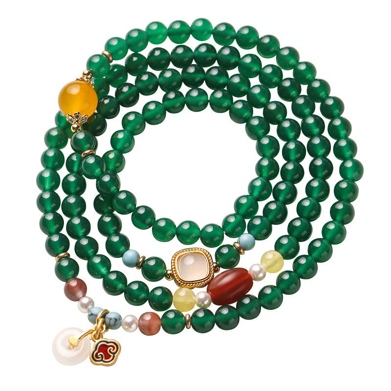 Buddha Stones Peace Buckle Green Agate Power Support Tibet Mala - Green Agate(Wrist Circumference: 13-15 cm) - image 1
