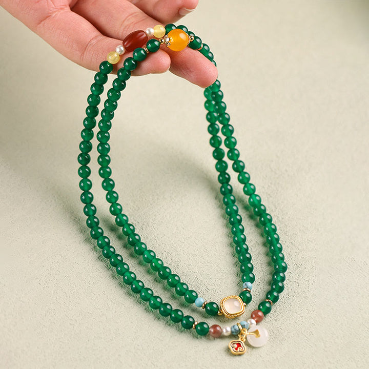 Buddha Stones Peace Buckle Green Agate Power Support Tibet Mala - image 4