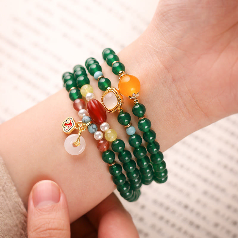 Buddha Stones Peace Buckle Green Agate Power Support Tibet Mala - image 10