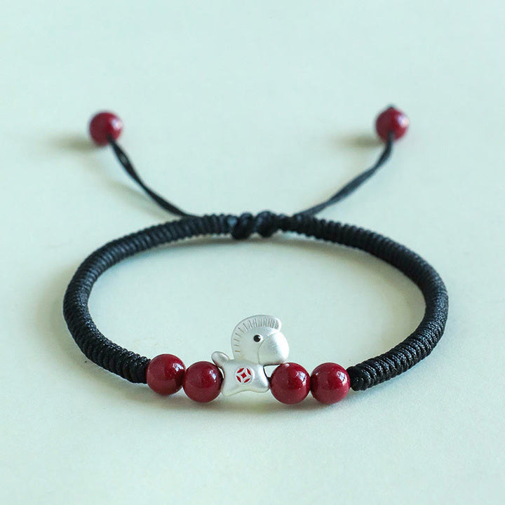 Buddha Stones Year of the Horse 999 Sterling Silver String Cinnabar Beads Braided Luck Bracelet - Black Rope Silver Horse(Wrist Circumference: 14-18cm) - image 17