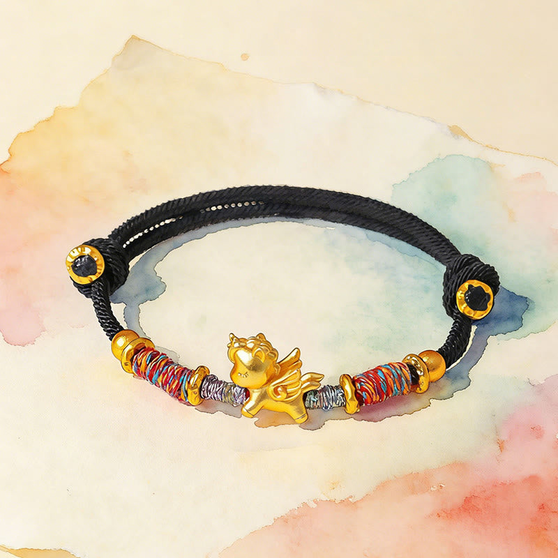 Buddha Stones Year of the Horse 999 Sterling Silver Plated Gold Braided String Rope Protection Bracelet - image 17