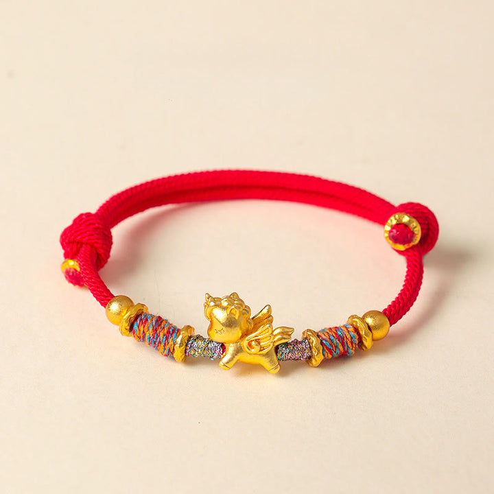 Buddha Stones Year of the Horse 999 Sterling Silver Plated Gold Braided String Rope Protection Bracelet - Red Rope(Wrist Circumference: 15-18cm) - image 9