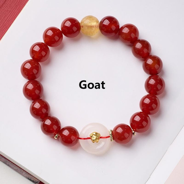 Buddha Stones Chinese Zodiac Year Of The Horse Peace Buckle Red Agate White Chalcedony Confidence Bracelet - Goat - image 22