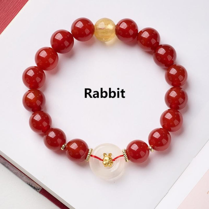 Buddha Stones Chinese Zodiac Year Of The Horse Peace Buckle Red Agate White Chalcedony Confidence Bracelet - Rabbit - image 16