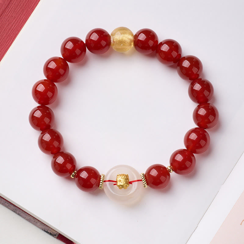 Buddha Stones Chinese Zodiac Year Of The Horse Peace Buckle Red Agate White Chalcedony Confidence Bracelet - Horse - image 0
