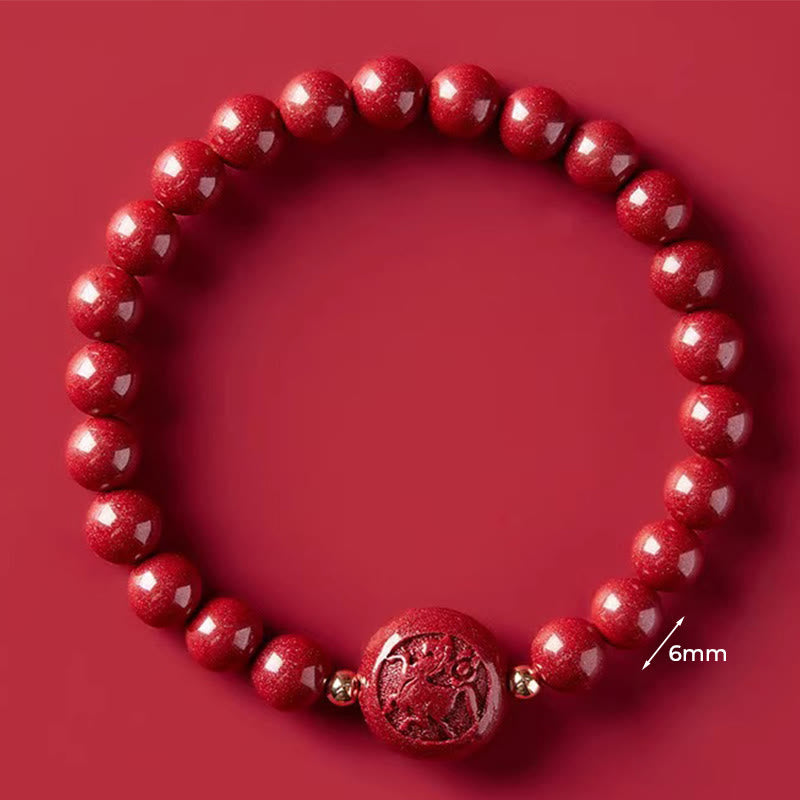 Buddha Stones Chinese Zodiac Year Of The Horse Carved Cinnabar Peaceful Blessing Bracelet - 6mm Horse - image 6