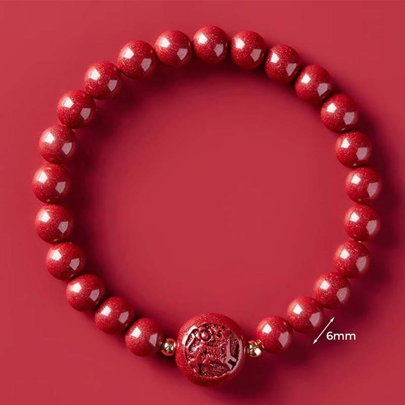 Buddha Stones Chinese Zodiac Year Of The Horse Carved Cinnabar Peaceful Blessing Bracelet - 6mm Tiger - image 16