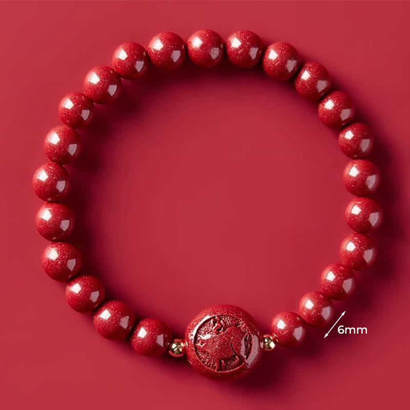 Buddha Stones Chinese Zodiac Year Of The Horse Carved Cinnabar Peaceful Blessing Bracelet - 6mm Pig - image 27