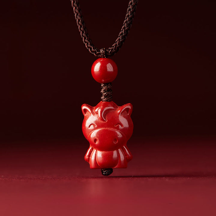 Buddha Stones Year Of The Horse Chinese Zodiac Engraved Design Cinnabar Blessing Rope Necklace Pendants - image 0