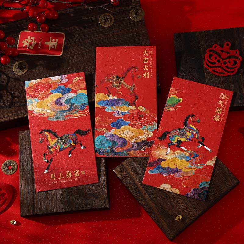 Buddha Stones Year Of The Horse 2026 New Year Blessings 6pcs Chinese Red Envelope - image 8