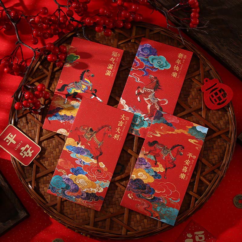 Buddha Stones Year Of The Horse 2026 New Year Blessings 6pcs Chinese Red Envelope - image 0